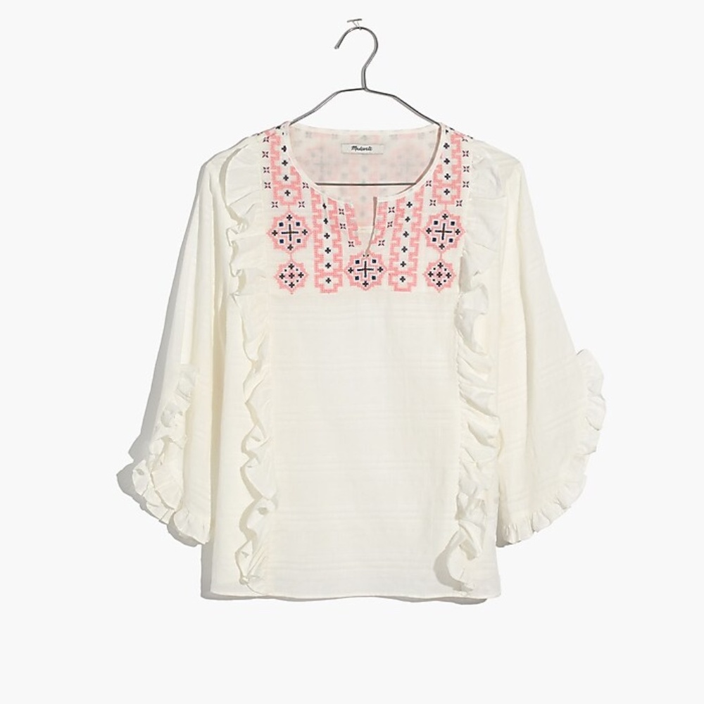 Madewell ‘Cassia’ crop embroidered ruffle boho cotton top